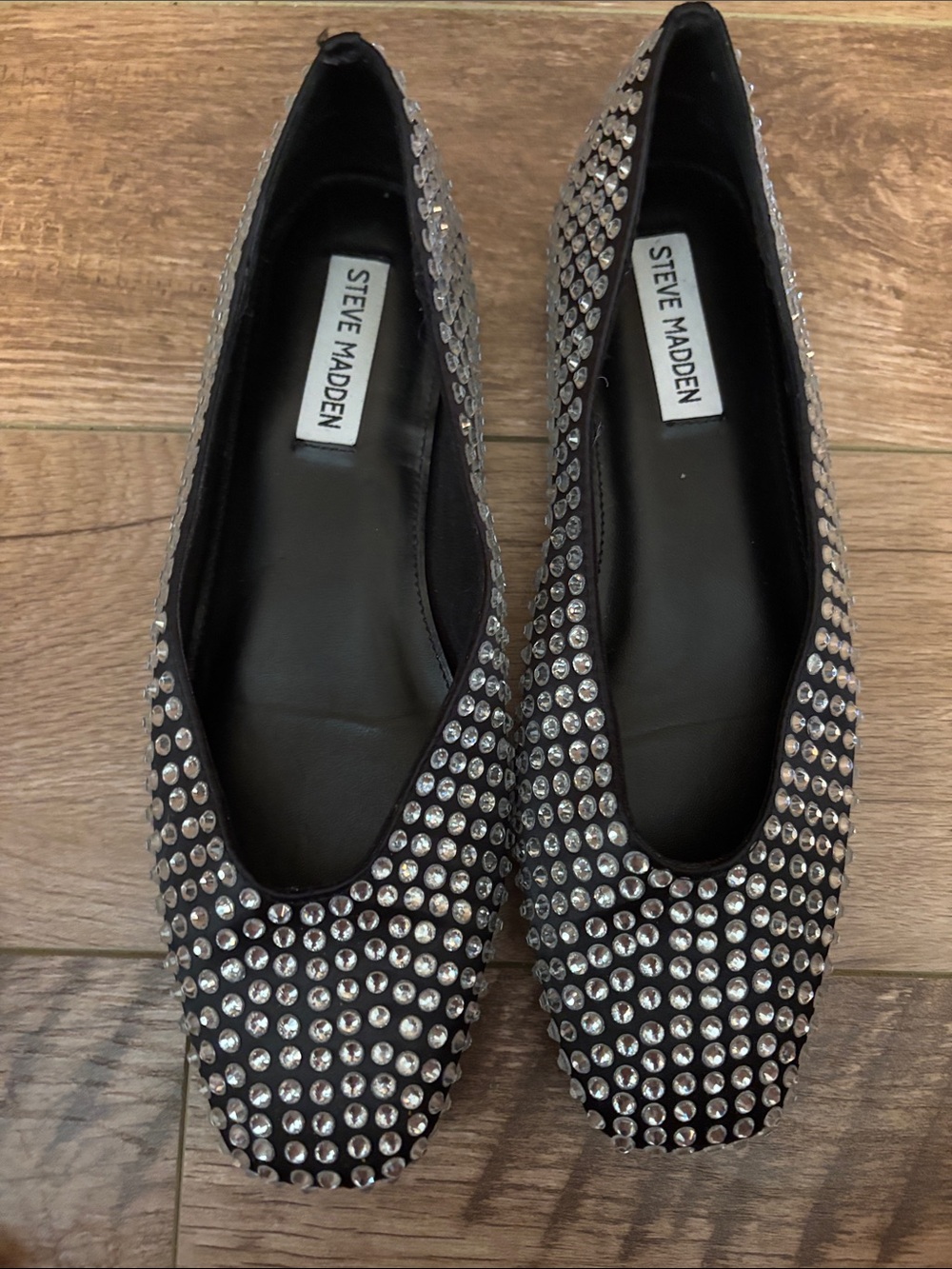 Steve Madden Black Crystal-Studded Ballet Flats
